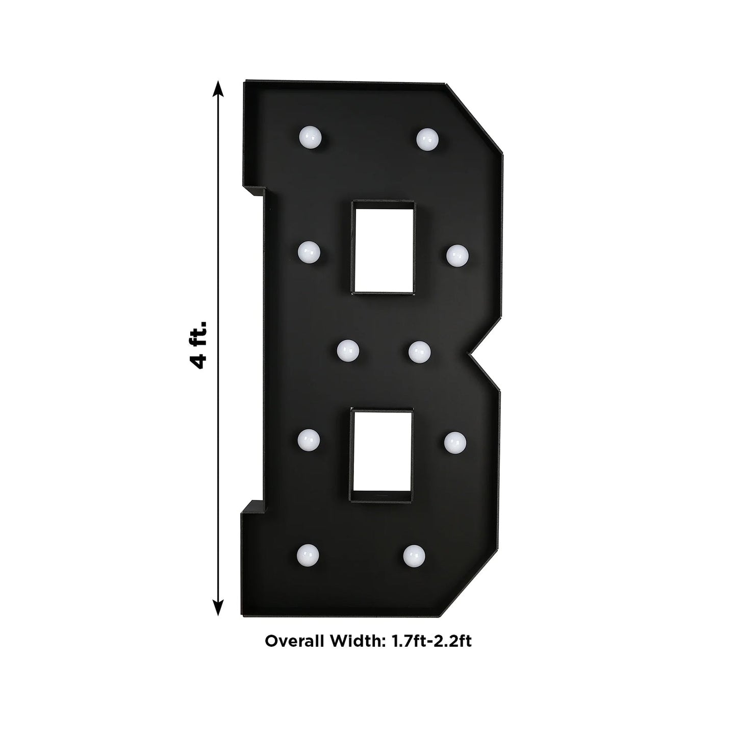 Giant LED Marquee Light Up Letter "B", Black 4ft Pre-Cut Foam Board with 10 Warm White Battery Operated LEDs, Glue Gun and Sticks