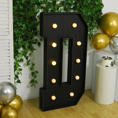 Giant LED Marquee Light Up Letter "D", Black 4ft Pre-Cut Foam Board with 10 Warm White Battery Operated LEDs, Glue Gun and Sticks