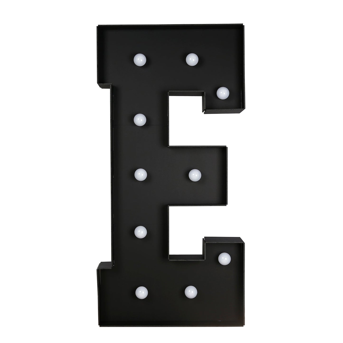 Giant LED Marquee Light Up Letter "E", Black 4ft Pre-Cut Foam Board with 10 Warm White Battery Operated LEDs, Glue Gun and Sticks