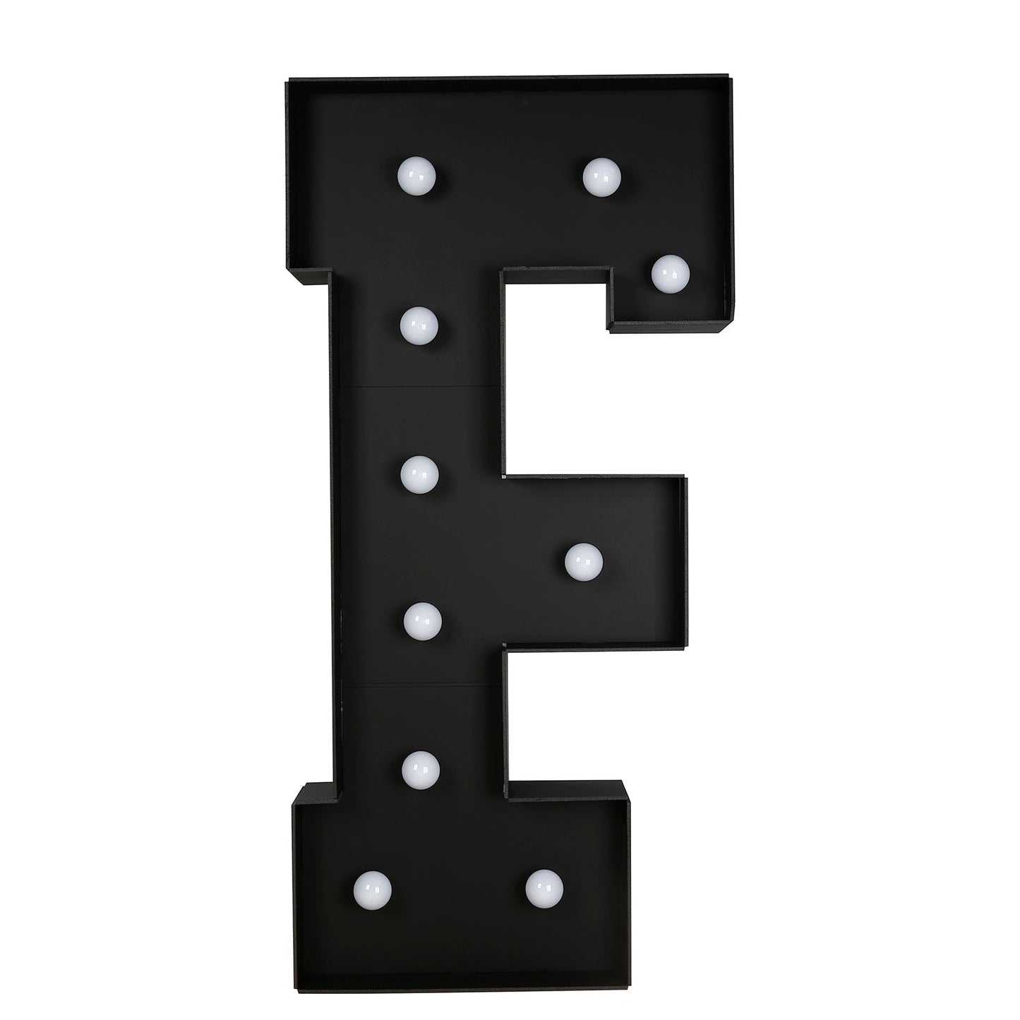Giant LED Marquee Light Up Letter "F", Black 4ft Pre-Cut Foam Board with 10 Warm White Battery Operated LEDs, Glue Gun and Sticks