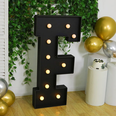 Giant LED Marquee Light Up Letter "F", Black 4ft Pre-Cut Foam Board with 10 Warm White Battery Operated LEDs, Glue Gun and Sticks