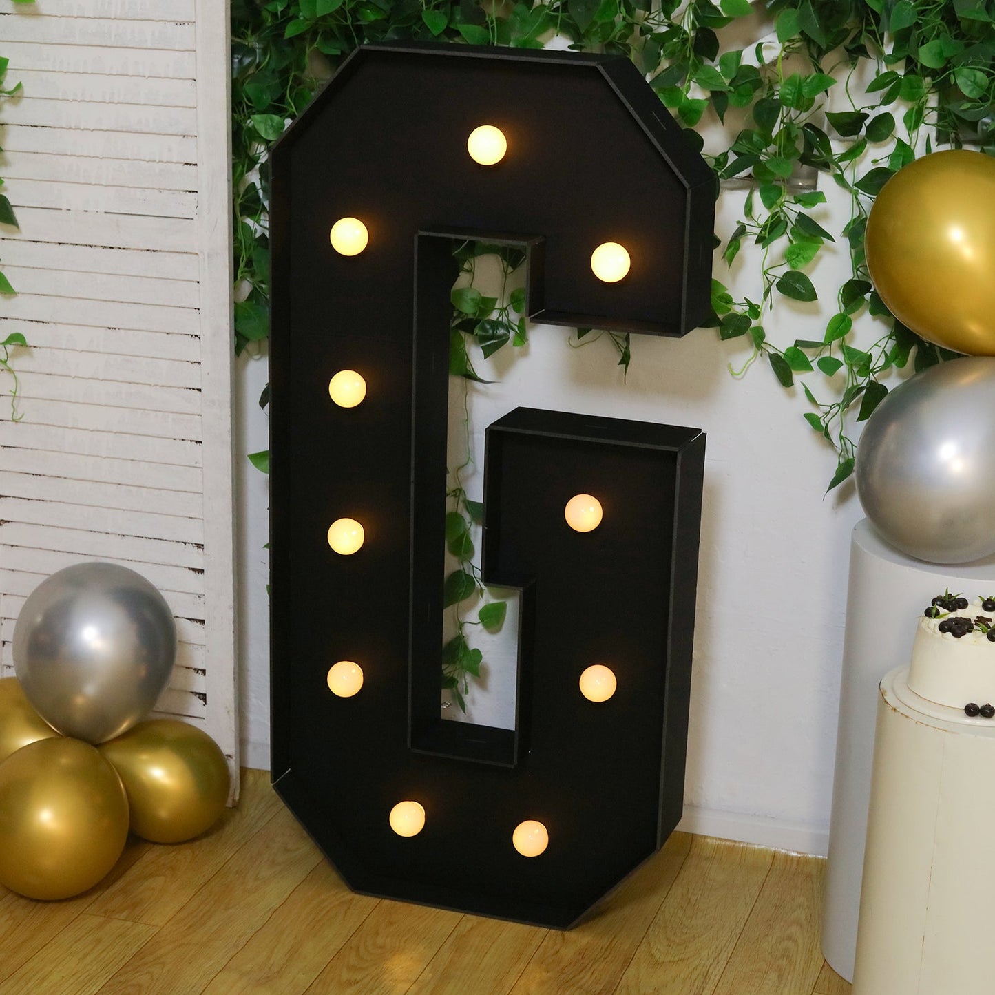 Giant LED Marquee Light Up Letter "G", Black 4ft Pre-Cut Foam Board with 10 Warm White Battery Operated LEDs, Glue Gun and Sticks