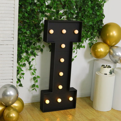 Giant LED Marquee Light Up Letter "I", Black 4ft Pre-Cut Foam Board with 10 Warm White Battery Operated LEDs, Glue Gun and Sticks