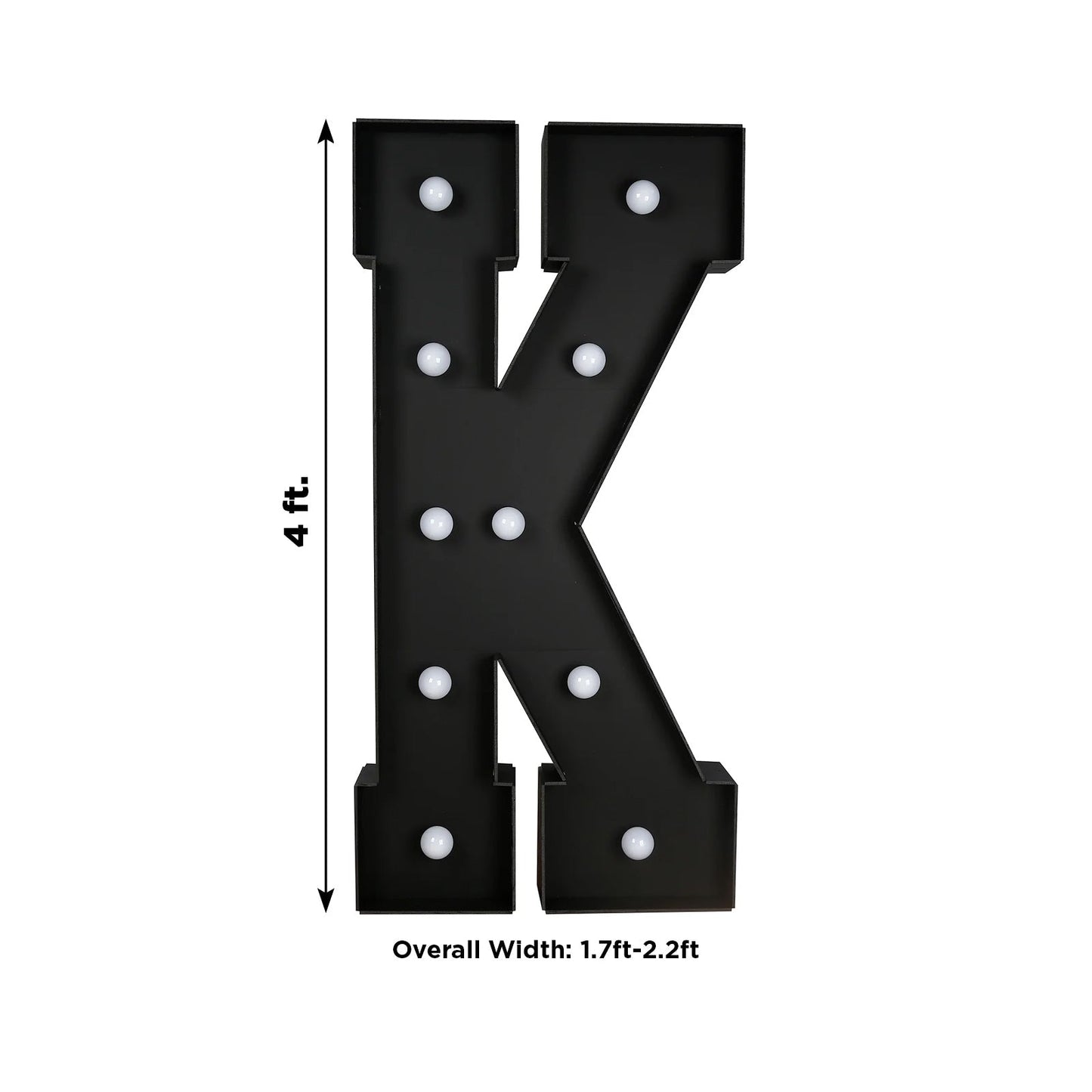 Giant LED Marquee Light Up Letter "K", Black 4ft Pre-Cut Foam Board with 10 Warm White Battery Operated LEDs, Glue Gun and Sticks