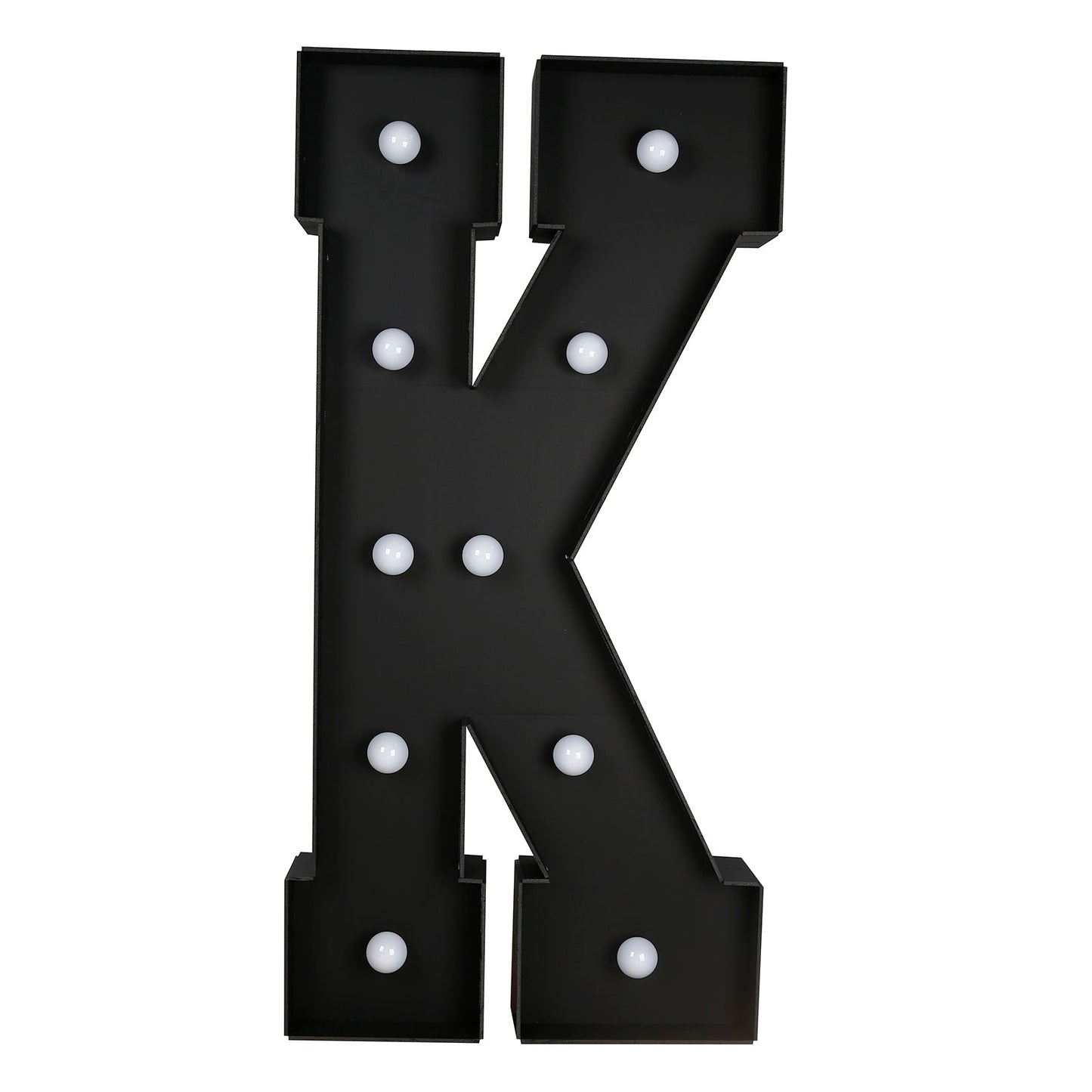 Giant LED Marquee Light Up Letter "K", Black 4ft Pre-Cut Foam Board with 10 Warm White Battery Operated LEDs, Glue Gun and Sticks