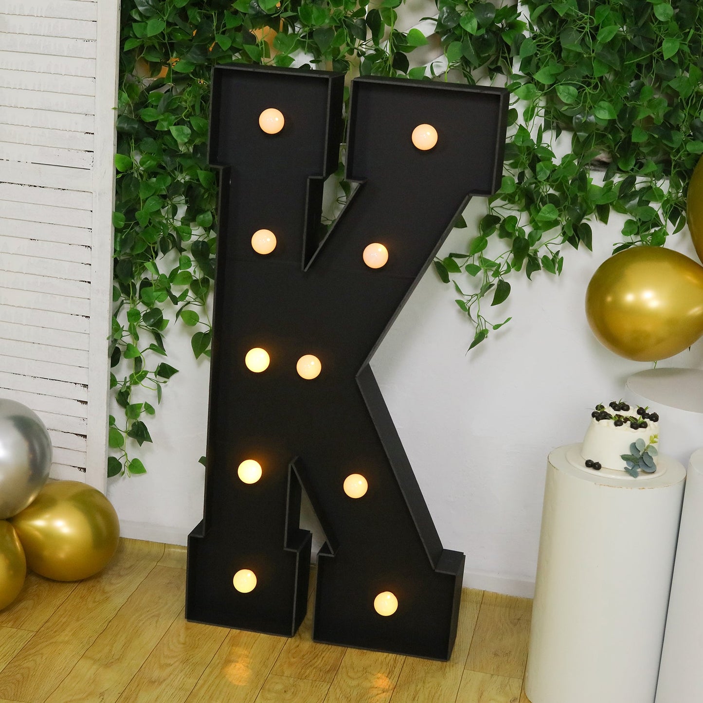 Giant LED Marquee Light Up Letter "K", Black 4ft Pre-Cut Foam Board with 10 Warm White Battery Operated LEDs, Glue Gun and Sticks