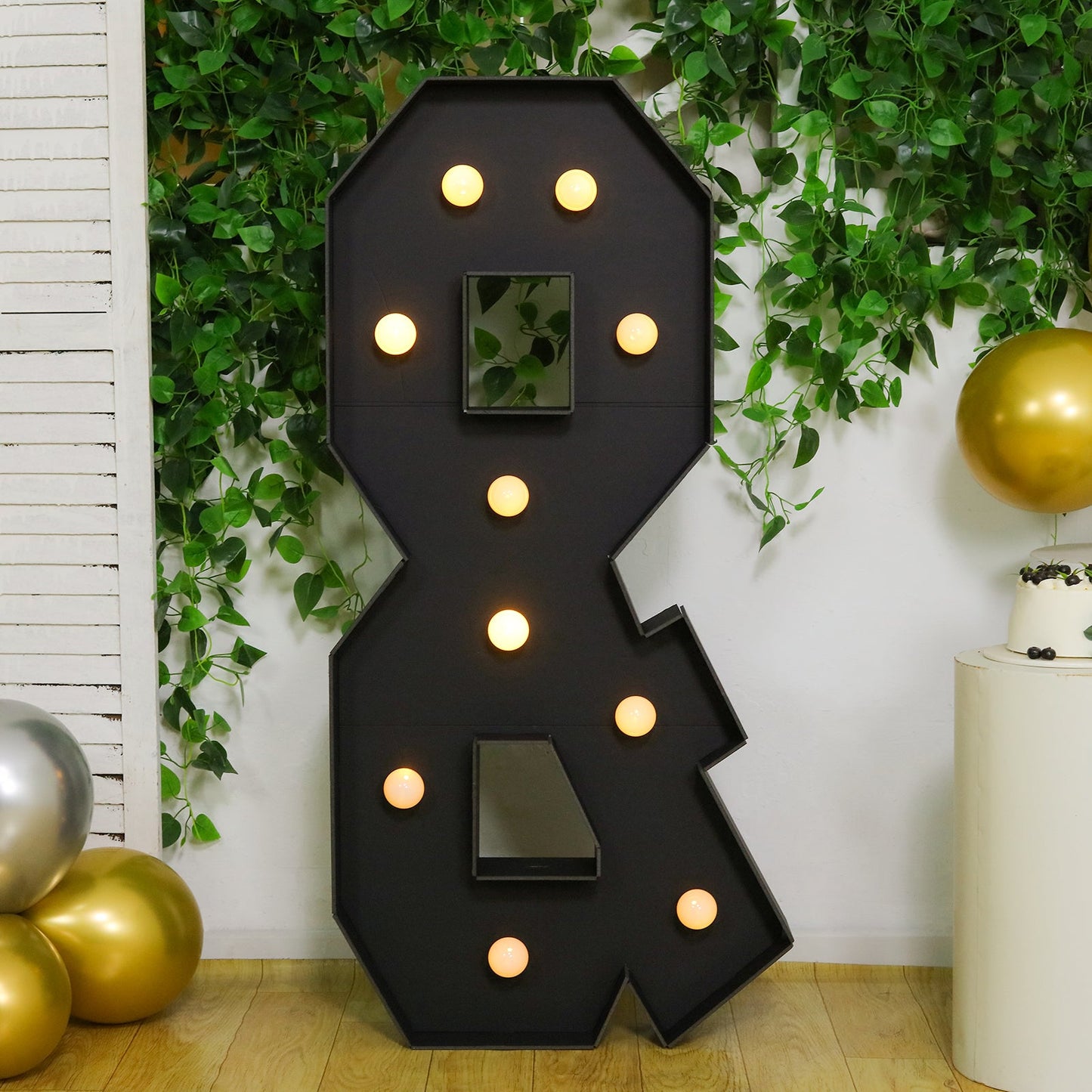 Giant LED Marquee Light Up Symbol "&", Black 4ft Pre-Cut Foam Board with 10 Warm White Battery Operated LEDs, Glue Gun and Sticks