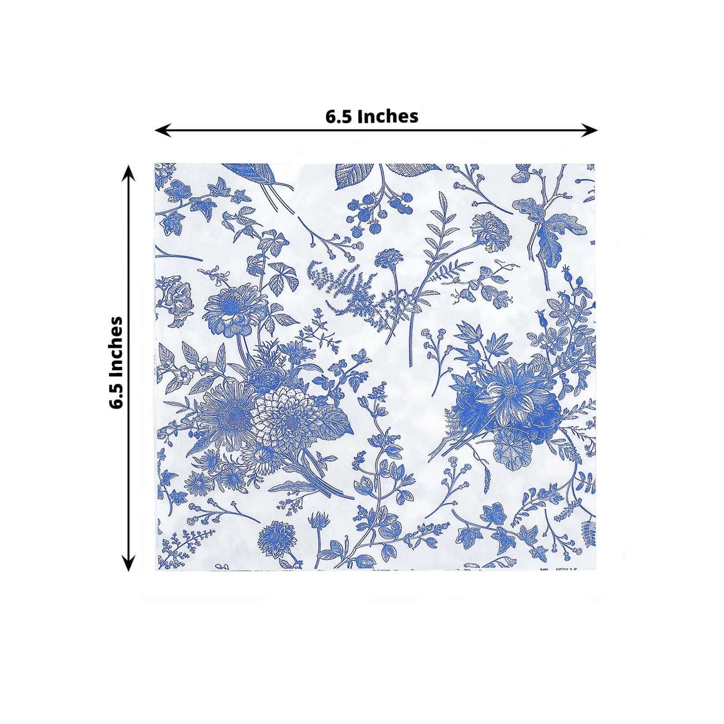 20-Pack Paper Cocktail Napkins with French Toile Print White/Blue - Disposable 2 Ply Beverage Napkins for Events 6.5"x6.5"