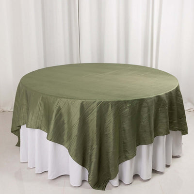 Taffeta 90"x90" Table Overlay Square Tablecloth Dusty Sage Green - Accordion Crinkle Table Cover