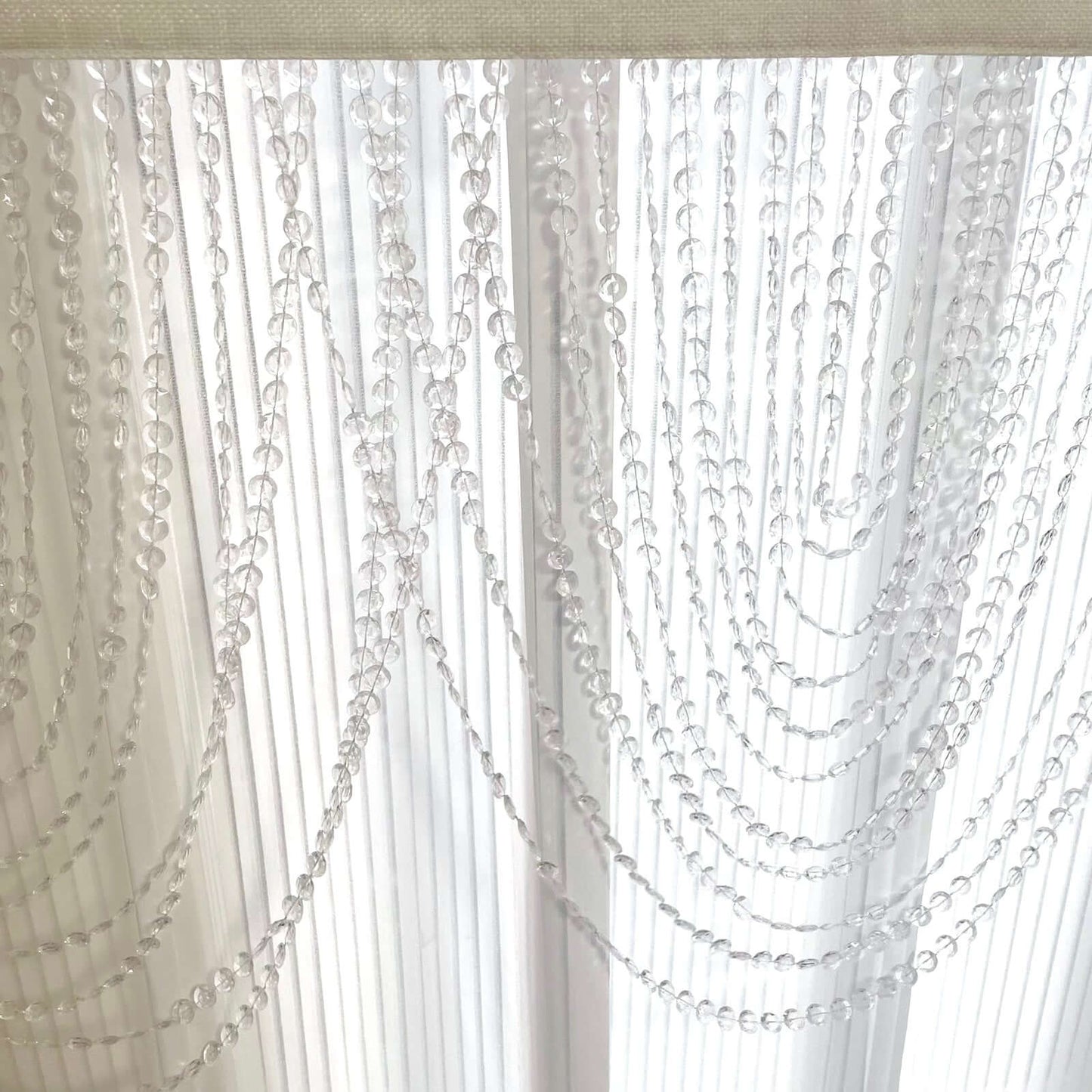 2 Pack Acrylic Crystal Beaded Curtain Valance with Polyester Rod Pocket, 23"x42" Triple Swag Diamond Cut Doorway Curtains
