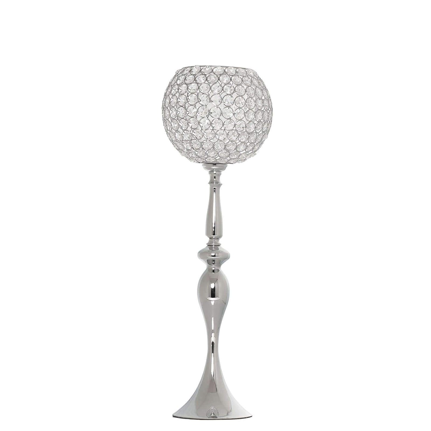 Acrylic Crystal Beaded Goblet Candle Holder Silver - Exquisite Flower Ball Centerpiece Stand for High - End Event Styling 30" - Linen Luxes