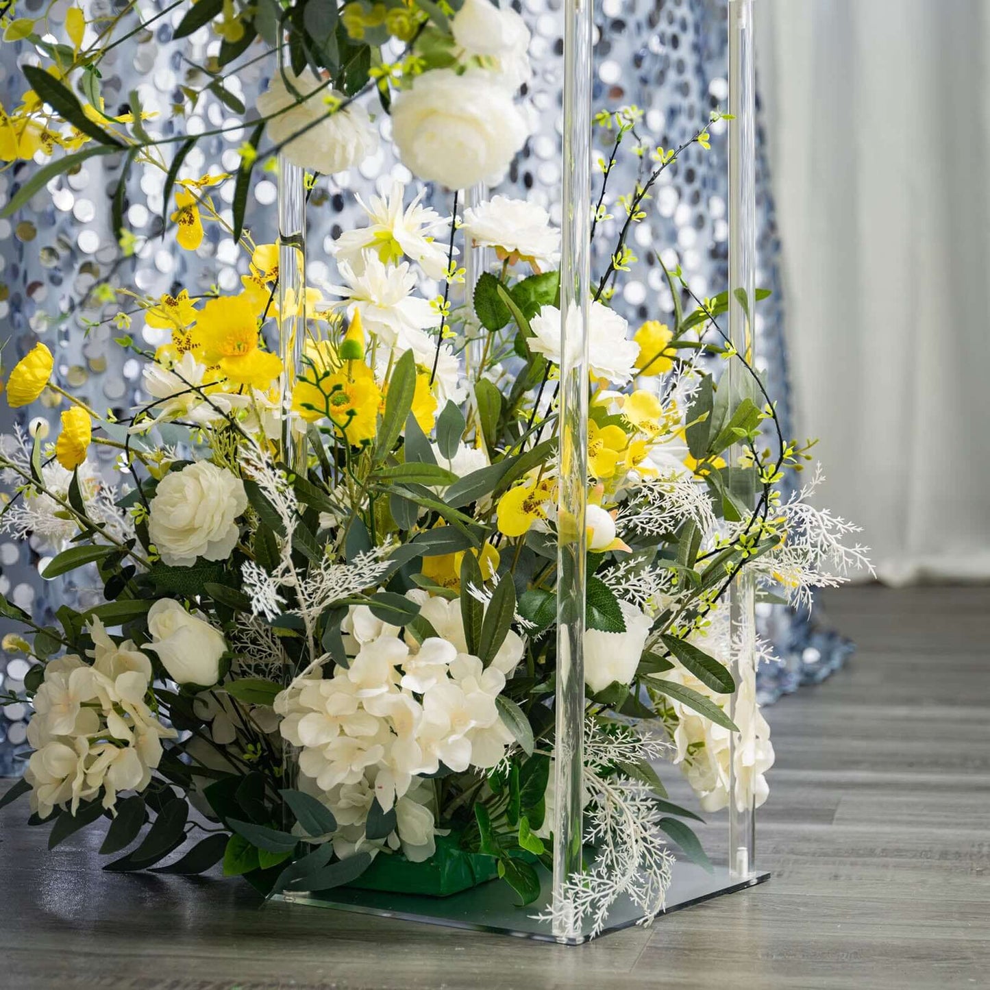 Acrylic Floor Vase Flower Stand with Square Mirror Base Clear - Decorative Wedding Column for Large Events 48" - Linen Luxes