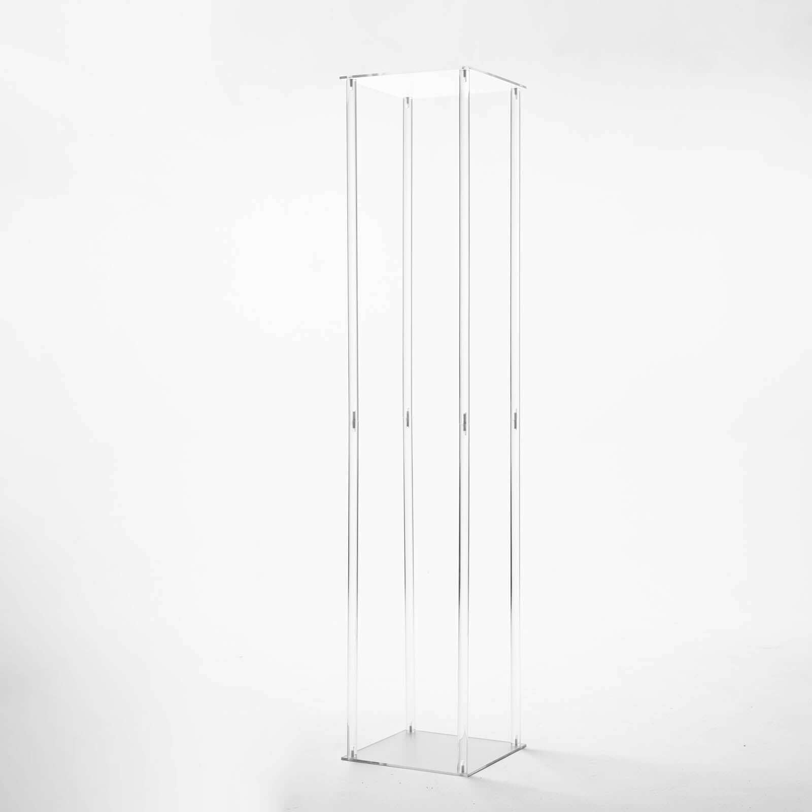 Acrylic Floor Vase Flower Stand with Square Mirror Base Clear - Decorative Wedding Column for Large Events 48" - Linen Luxes