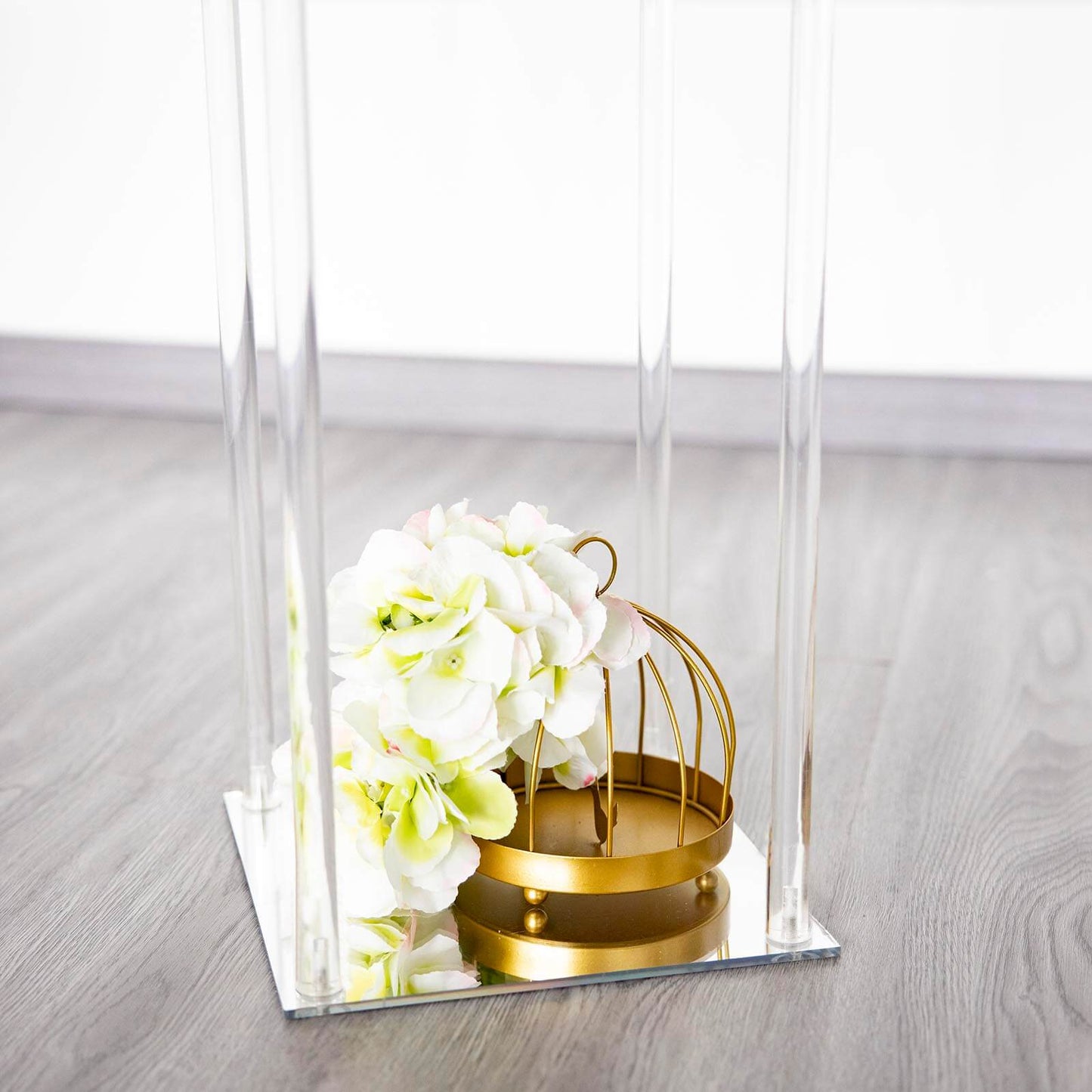 Acrylic Floor Vase Flower Stand with Square Mirror Base Clear - Durable Wedding Column Centerpiece for Events 40" - Linen Luxes