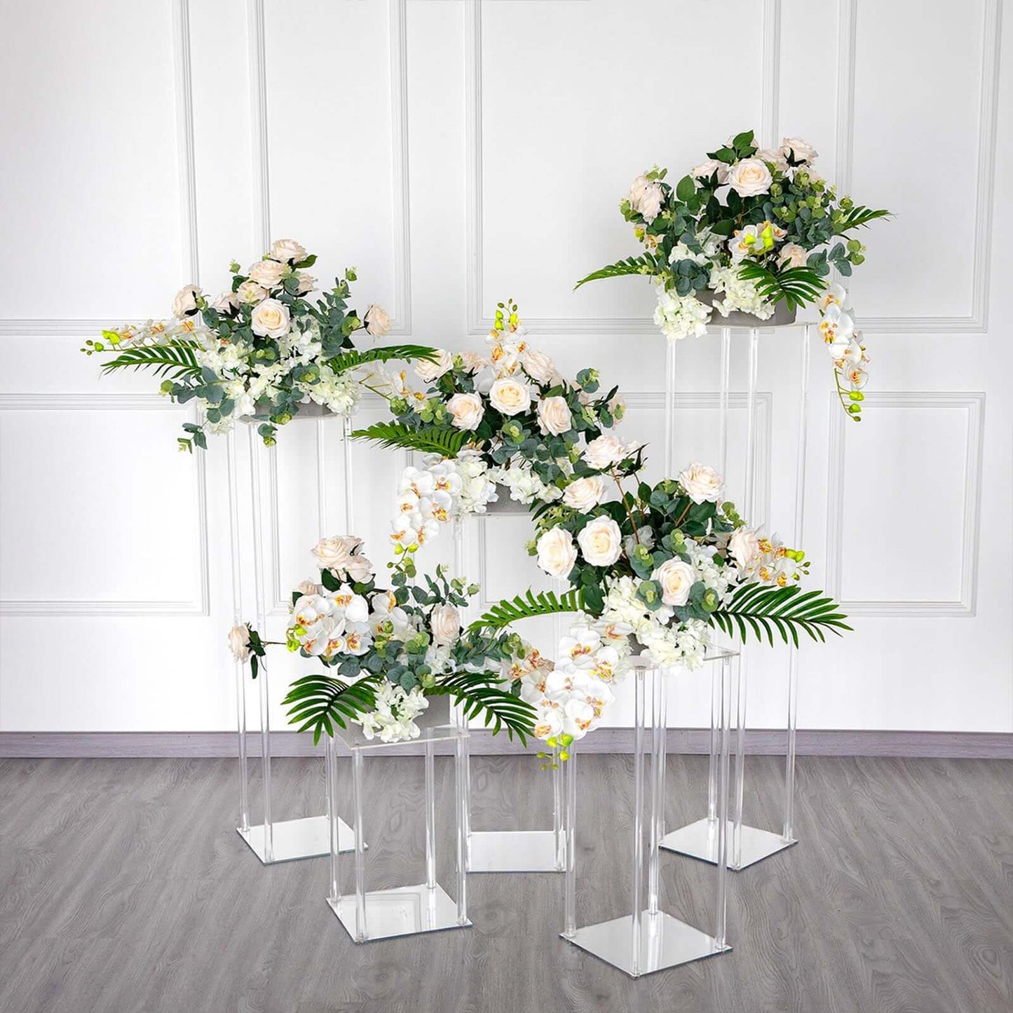 Acrylic Floor Vase Flower Stand with Square Mirror Base Clear - Durable Wedding Column Centerpiece for Events 40" - Linen Luxes