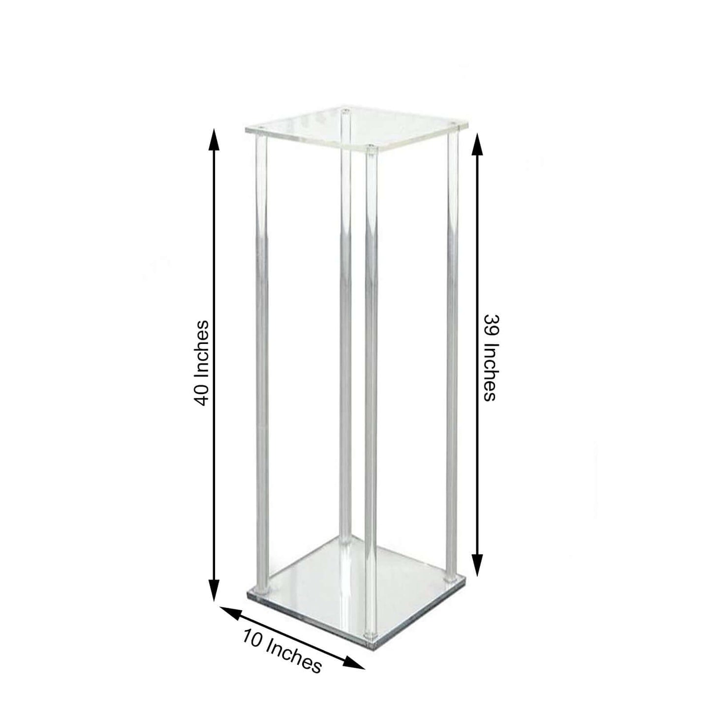 Acrylic Floor Vase Flower Stand with Square Mirror Base Clear - Durable Wedding Column Centerpiece for Events 40" - Linen Luxes
