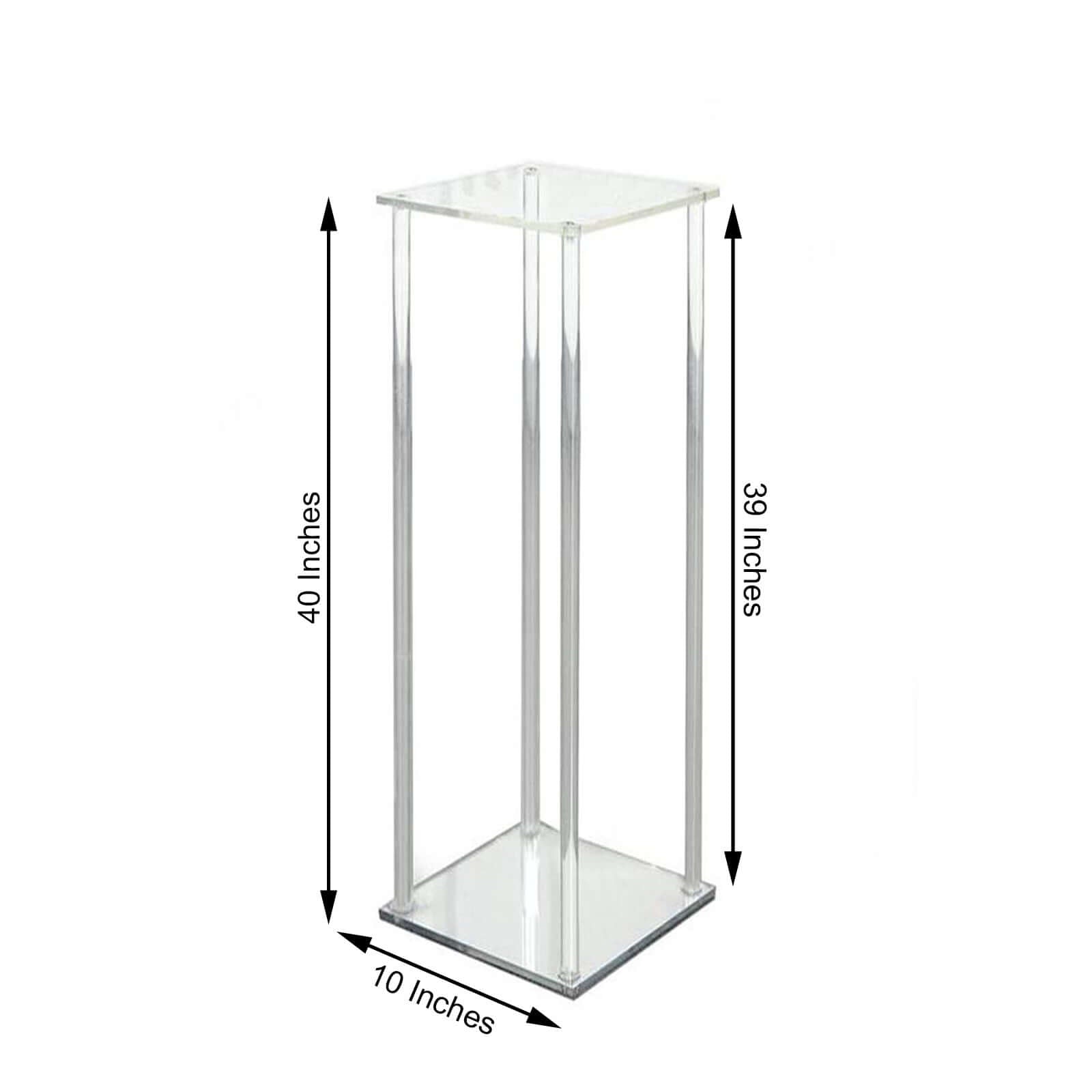 Acrylic Floor Vase Flower Stand with Square Mirror Base Clear - Durable Wedding Column Centerpiece for Events 40" - Linen Luxes