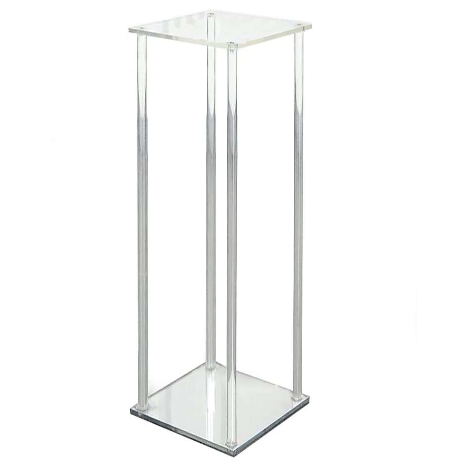 Acrylic Floor Vase Flower Stand with Square Mirror Base Clear - Durable Wedding Column Centerpiece for Events 40" - Linen Luxes