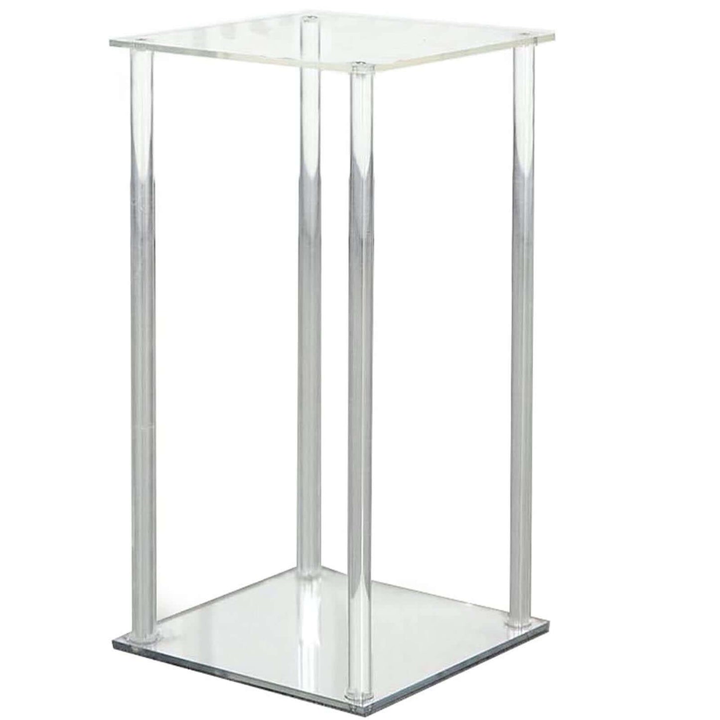 Acrylic Flower Vase Pillar Stand with Square Mirror Base Clear - Versatile Wedding Table Centerpiece 24" - Linen Luxes