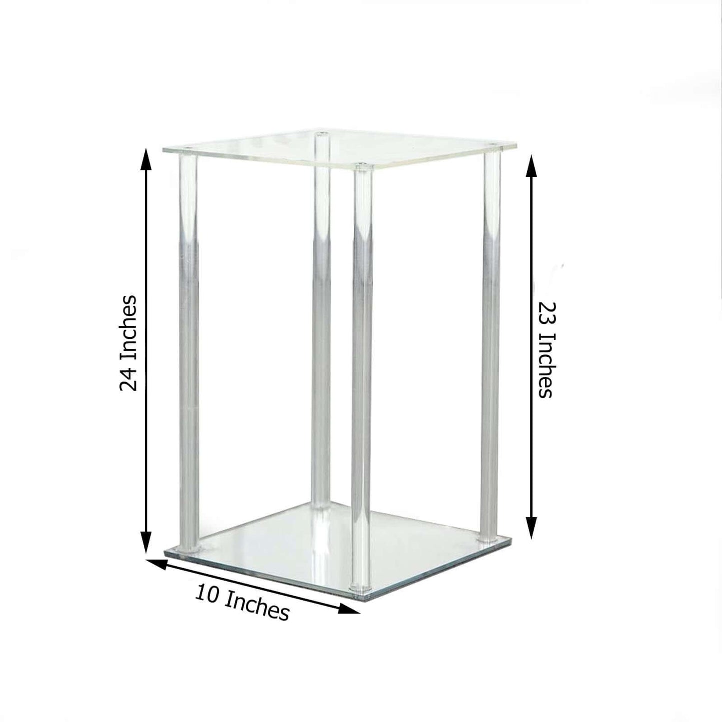 Acrylic Flower Vase Pillar Stand with Square Mirror Base Clear - Versatile Wedding Table Centerpiece 24" - Linen Luxes