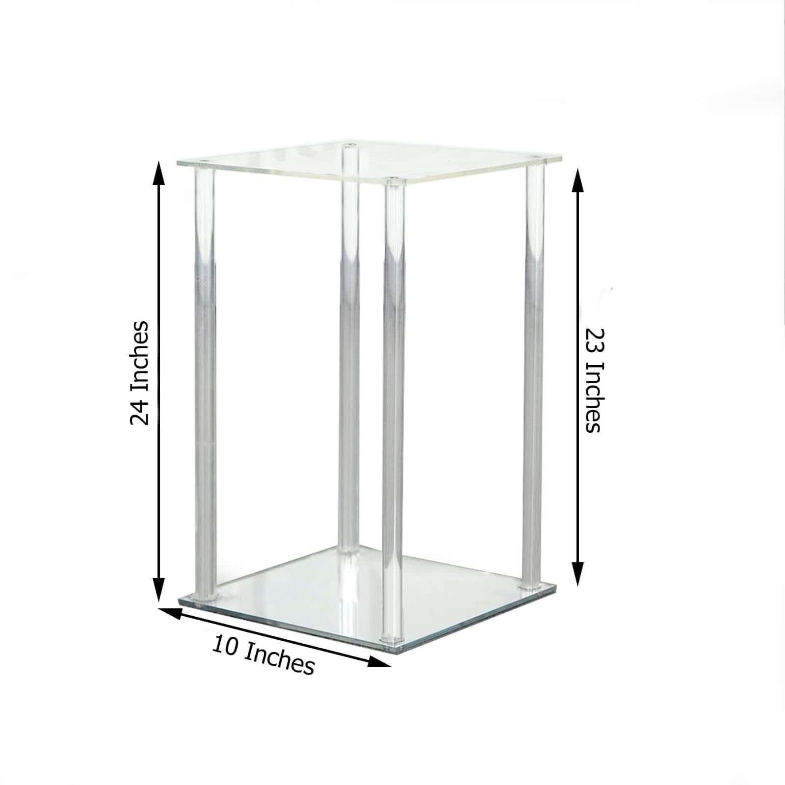 Acrylic Flower Vase Pillar Stand with Square Mirror Base Clear - Versatile Wedding Table Centerpiece 24" - Linen Luxes