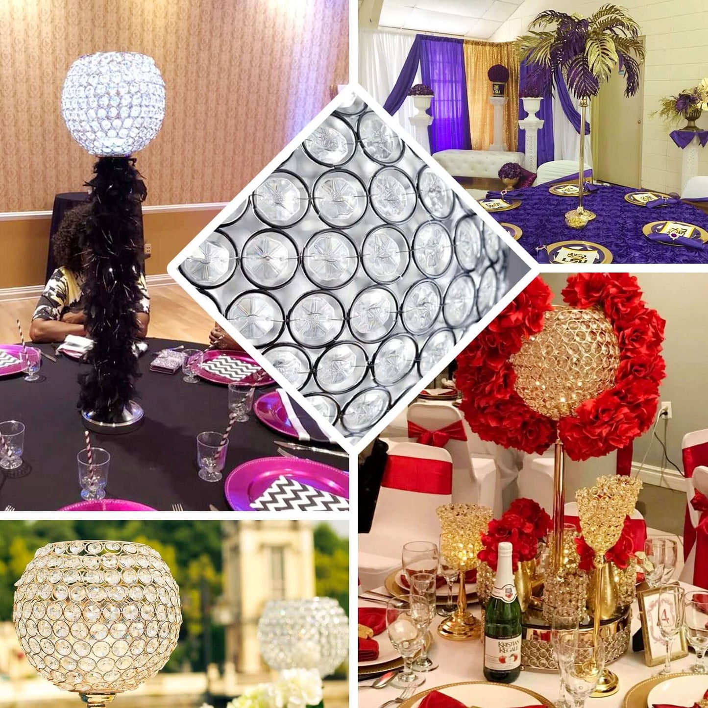 Acrylic Votive Candle Holder Crystal Goblet Design Gold - Table Centerpiece for Weddings 37" - Linen Luxes