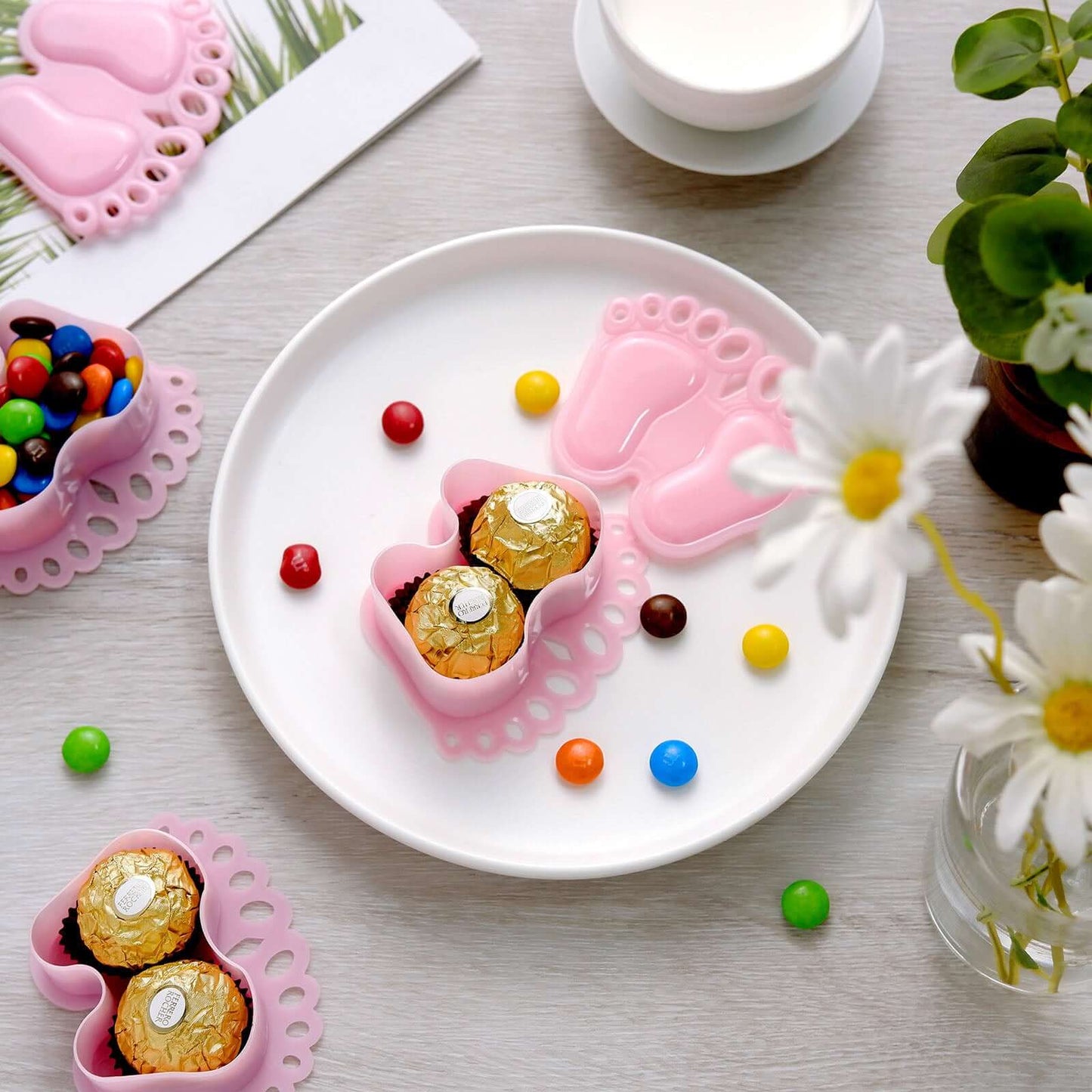 12-Pack Fillable Mini Candy Container in Baby Feet Style Pink - Unique Candy Treat Favor Boxes for Baby Shower 3.5"