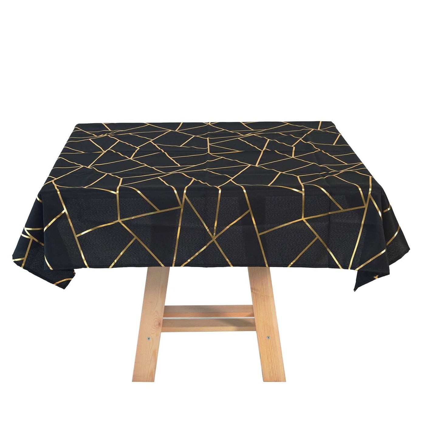 Polyester 54"x54" Square Tablecloth Black with Gold Foil Geometric Pattern - Wrinkle-Resistant & Durable Table Cover