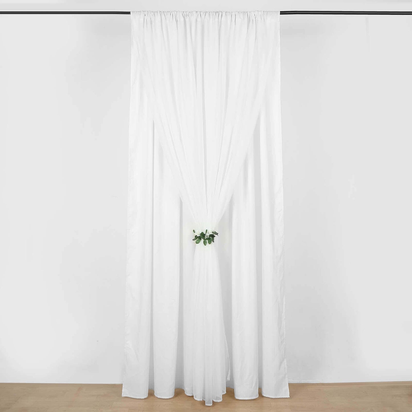 White Chiffon Polyester Event Curtain Drapes, Dual Layer Divider Backdrop Curtain Panels with Rod Pockets - 10ftx10ft