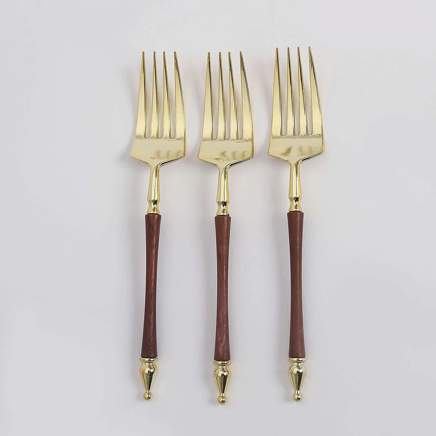 24-Pack Plastic Dessert Forks with Roman Column Handle Gold/Brown - European Style Disposable Utensils 6"
