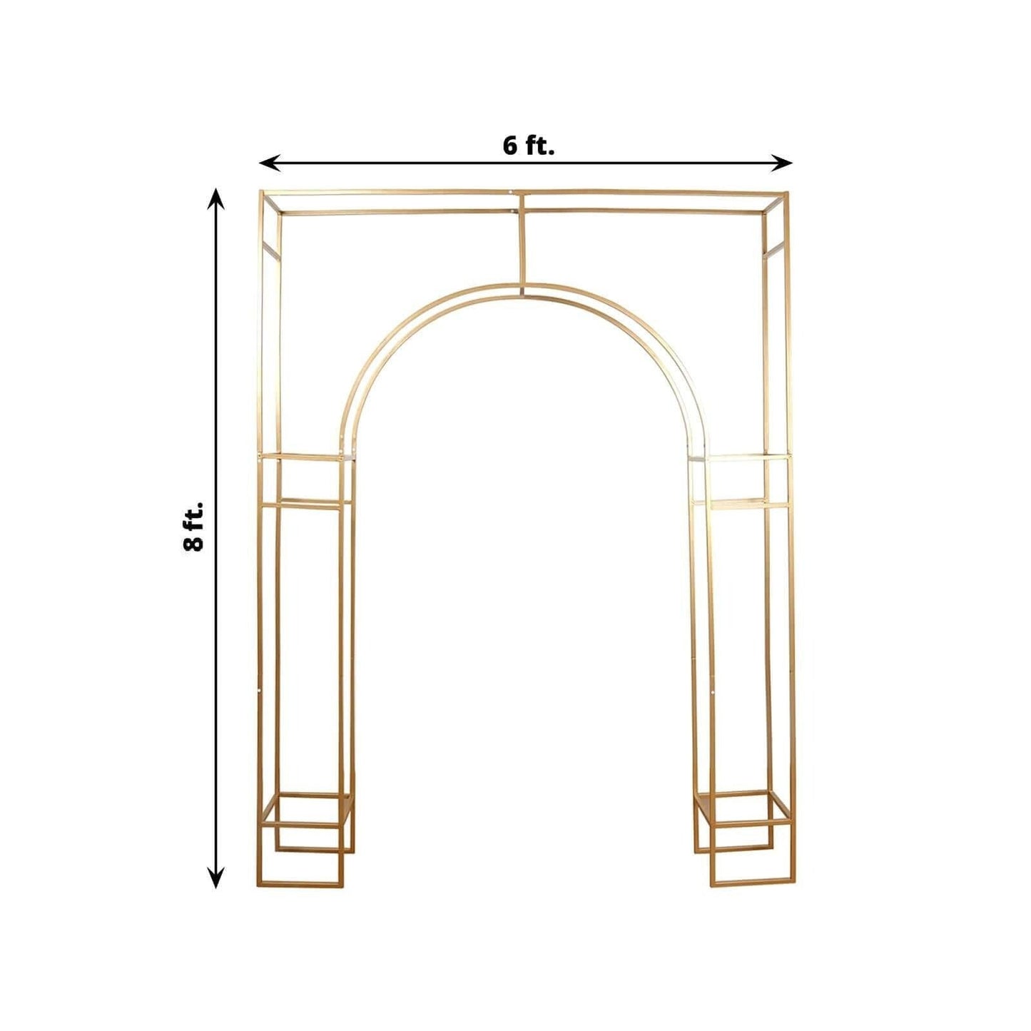 8ft Heavy Duty Gold Metal Rectangular Wedding Arch in Arc de Triomphe Style, 3D Floral Balloon Frame Backdrop Stand