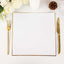 10-Pack Plastic 10" Square Dinner Plates in White Concave Style with Gold Rim - Modern Disposable Party Plates for Weddings & Special Events