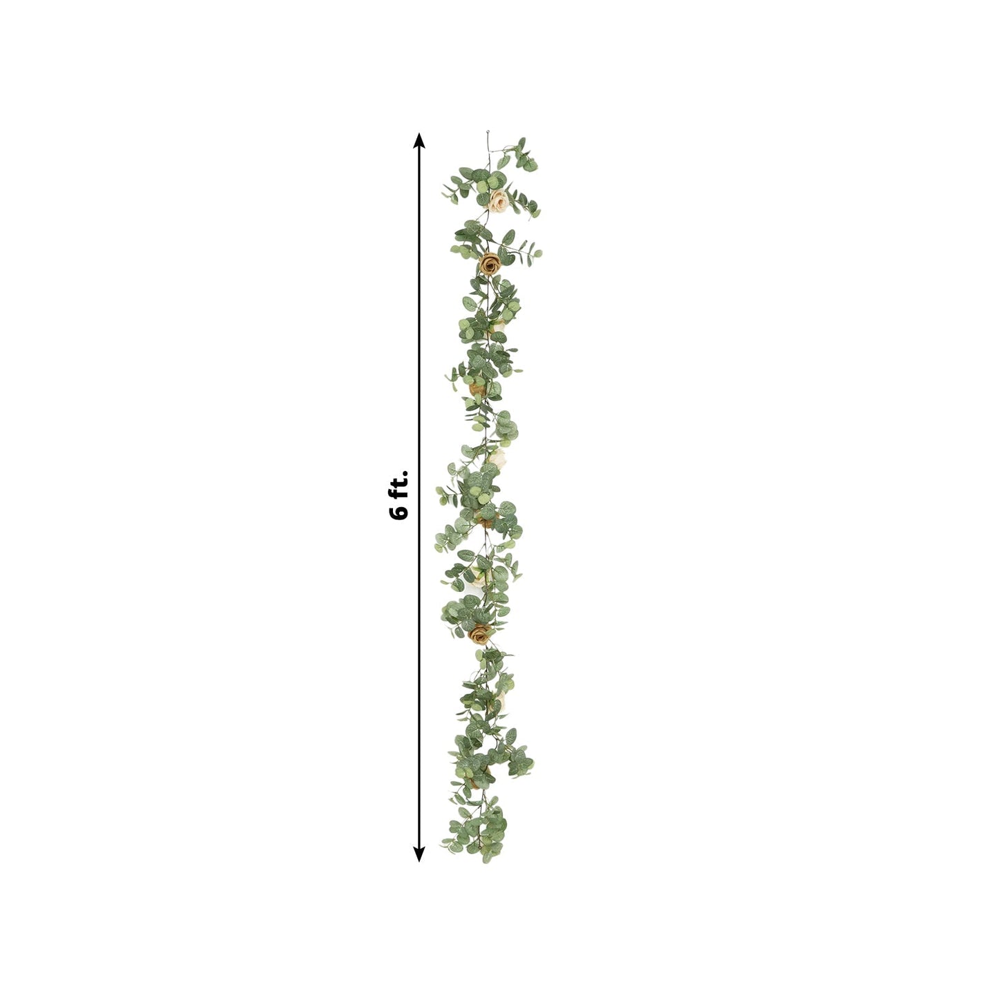 6ft Artificial Eucalyptus Garland with Cream/Gold Silk Roses â€“ Faux Greenery Vine