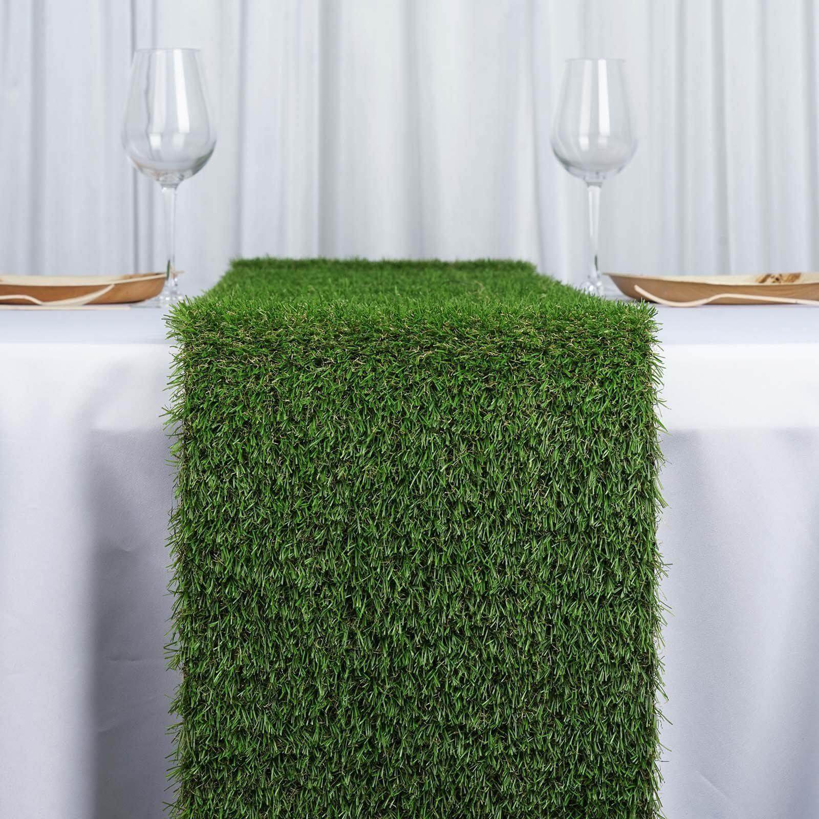 Artificial Grass 9ft Table Runner Green - Durable & All Weather Tabletop Decor - Linen Luxes