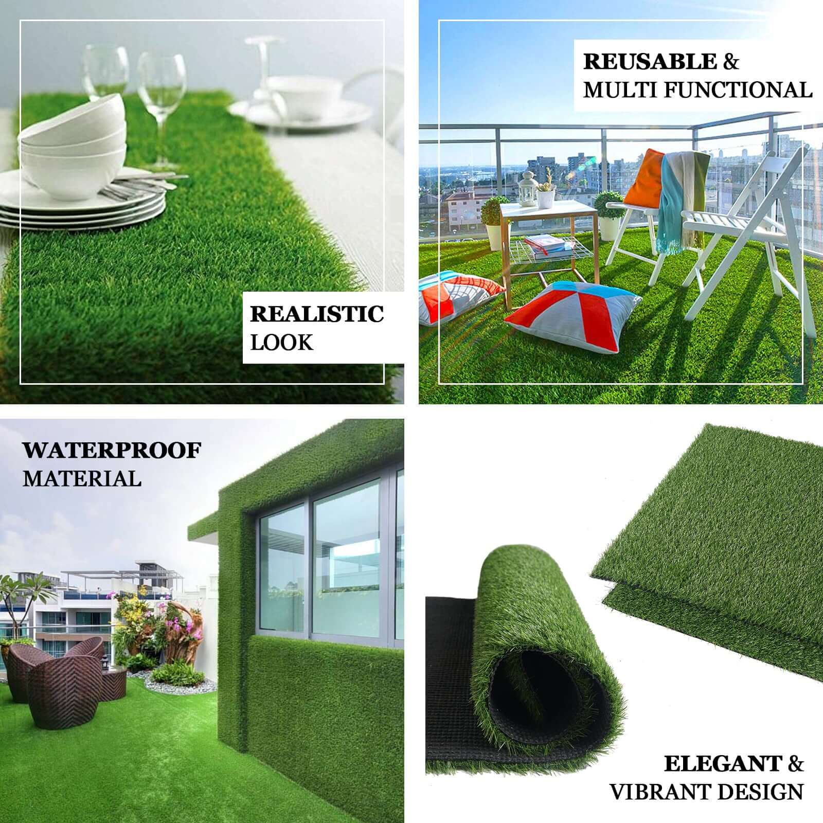 Artificial Grass 9ft Table Runner Green - Durable & All Weather Tabletop Decor - Linen Luxes