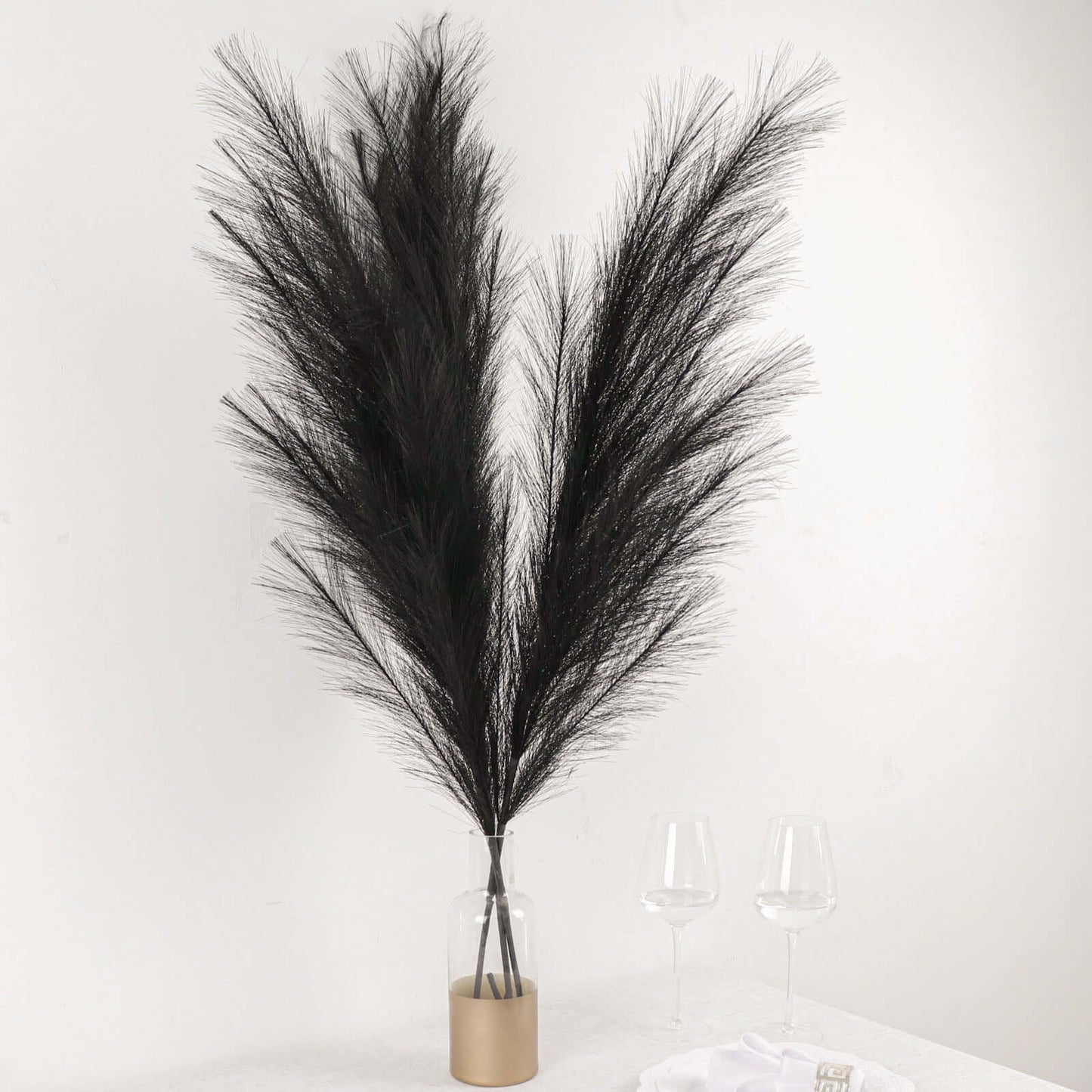 3 Stems Artificial Pampas Grass Decor Black - Soft Realistic Faux Ornamental Grass Branches for Rustic Boho Chic Backdrops Floral Styling & Vase Displays 44"