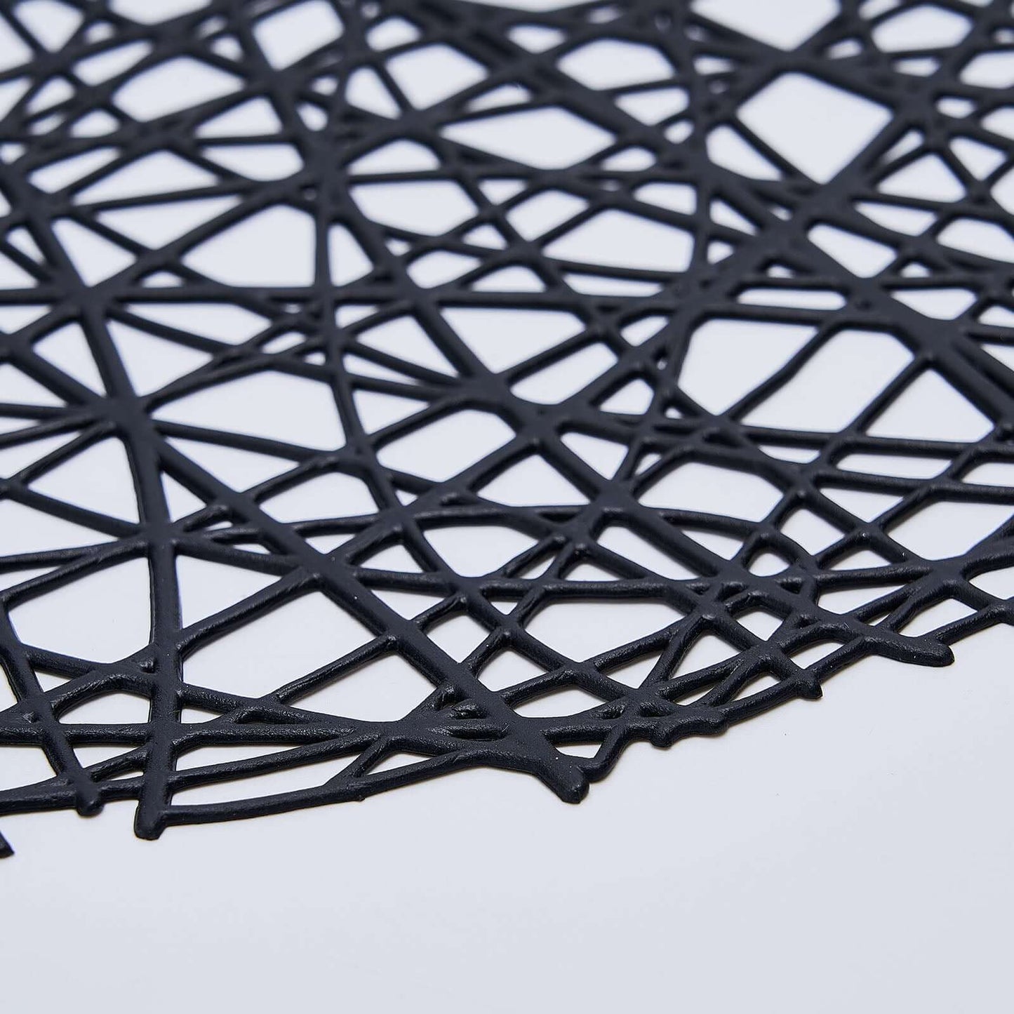 6-Pack Vinyl Placemats Black Woven Design - Durable Non-Slip Round Table Mats for Dining 15"