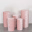 Set of 5 Blush Crushed Velvet Cylinder Pedestal Stand Covers, Premium Pillar Prop Covers