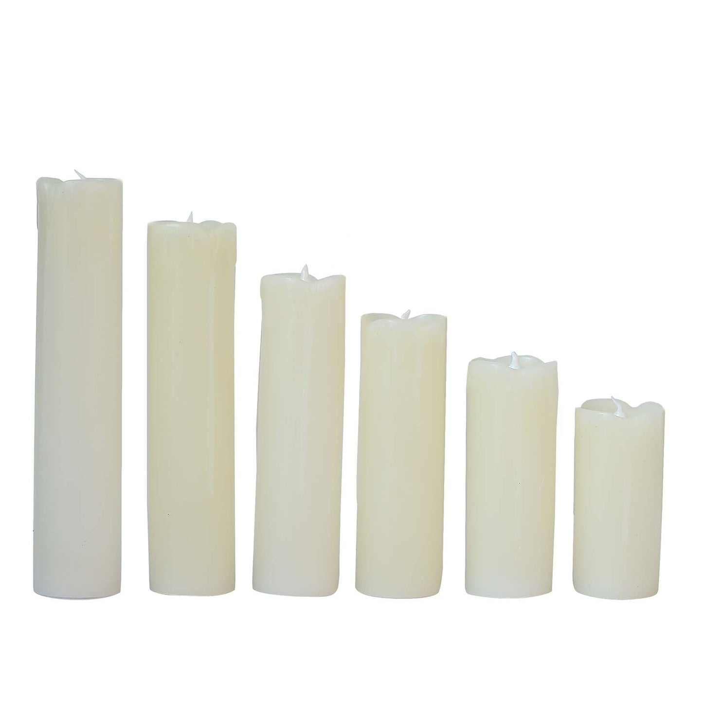 Set of 6 LED Flameless Luminaria Candles Drip Wax Ivory - Battery Operated Pillar Lighting
