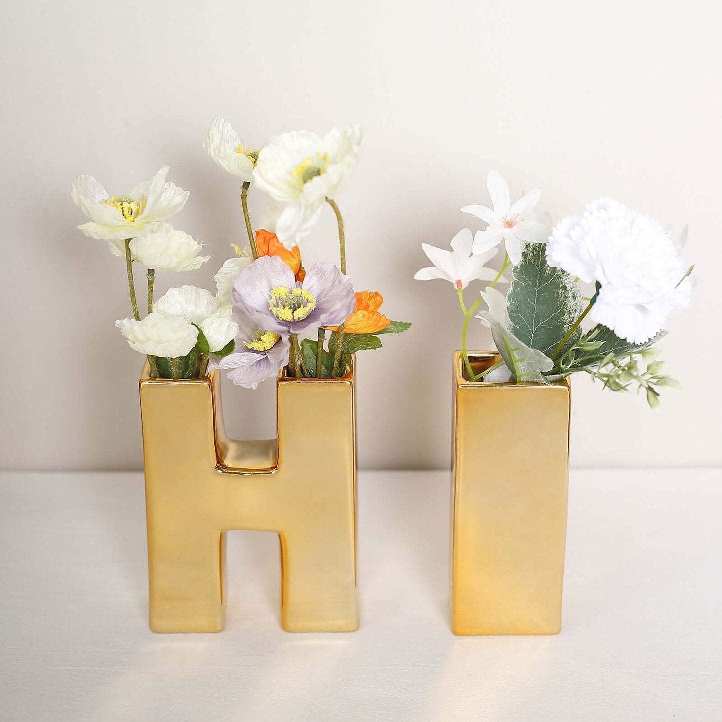Shiny Ceramic Vase Letter "E" Gold Plated - Chic Bud Planter Pot for Events & Decor 6"
