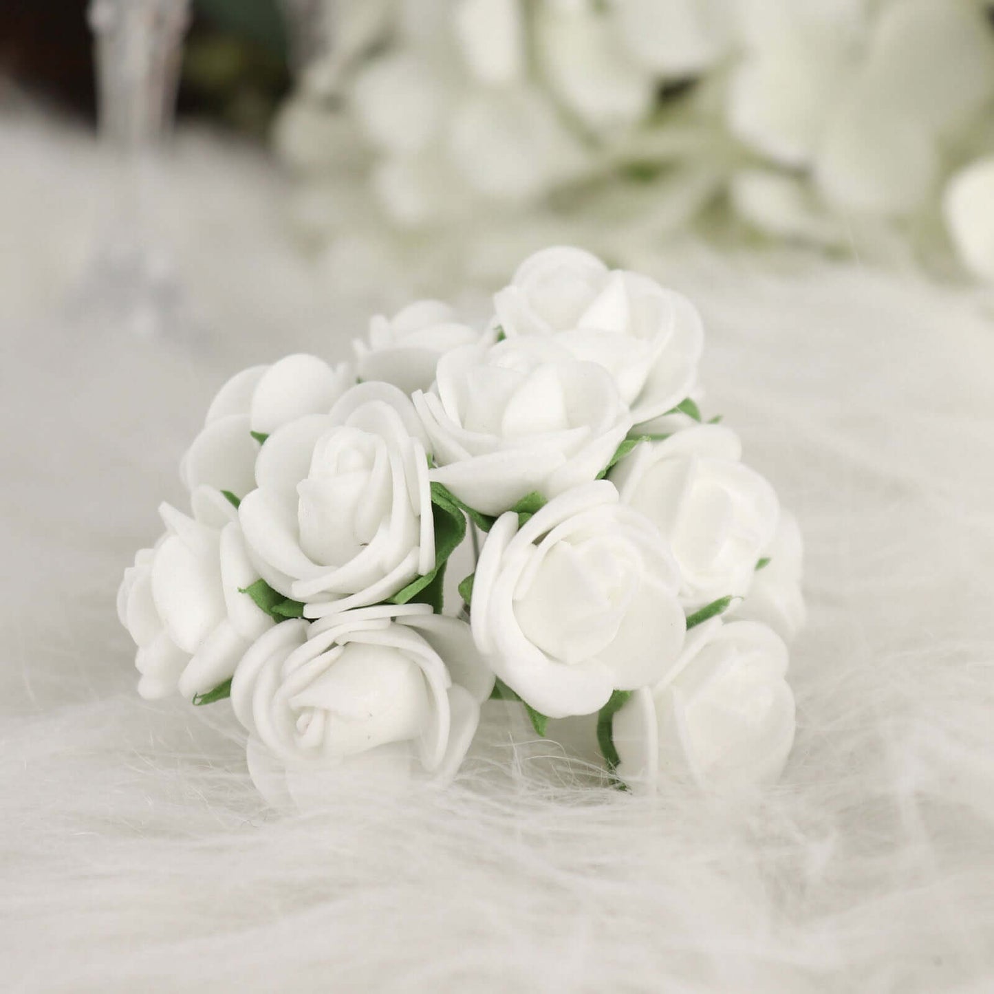 48 Roses 1" White Real Touch Artificial DIY Foam Rose Flowers With Stem, Craft Rose Buds