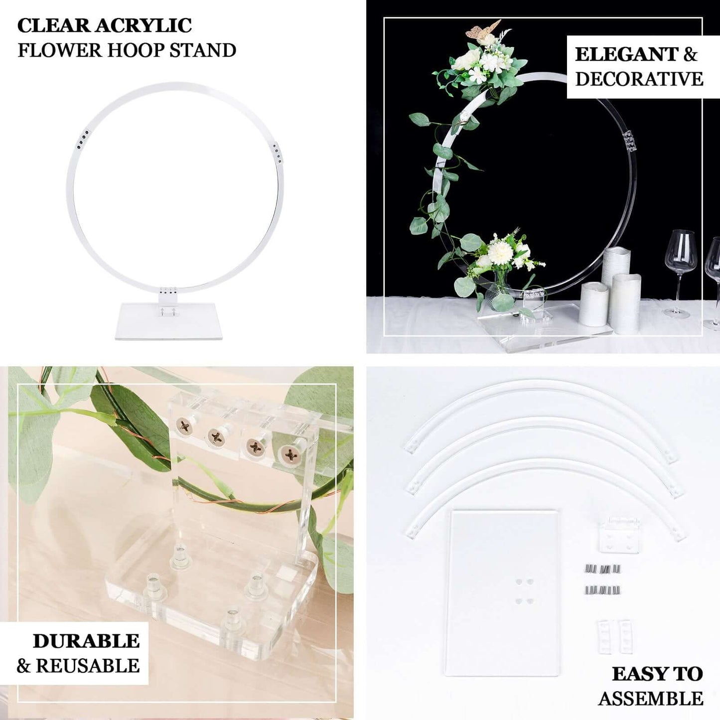 Table Wedding Arch Hoop Stand Acrylic Round Clear - Wreath Tabletop Centerpiece for Weddings 26"
