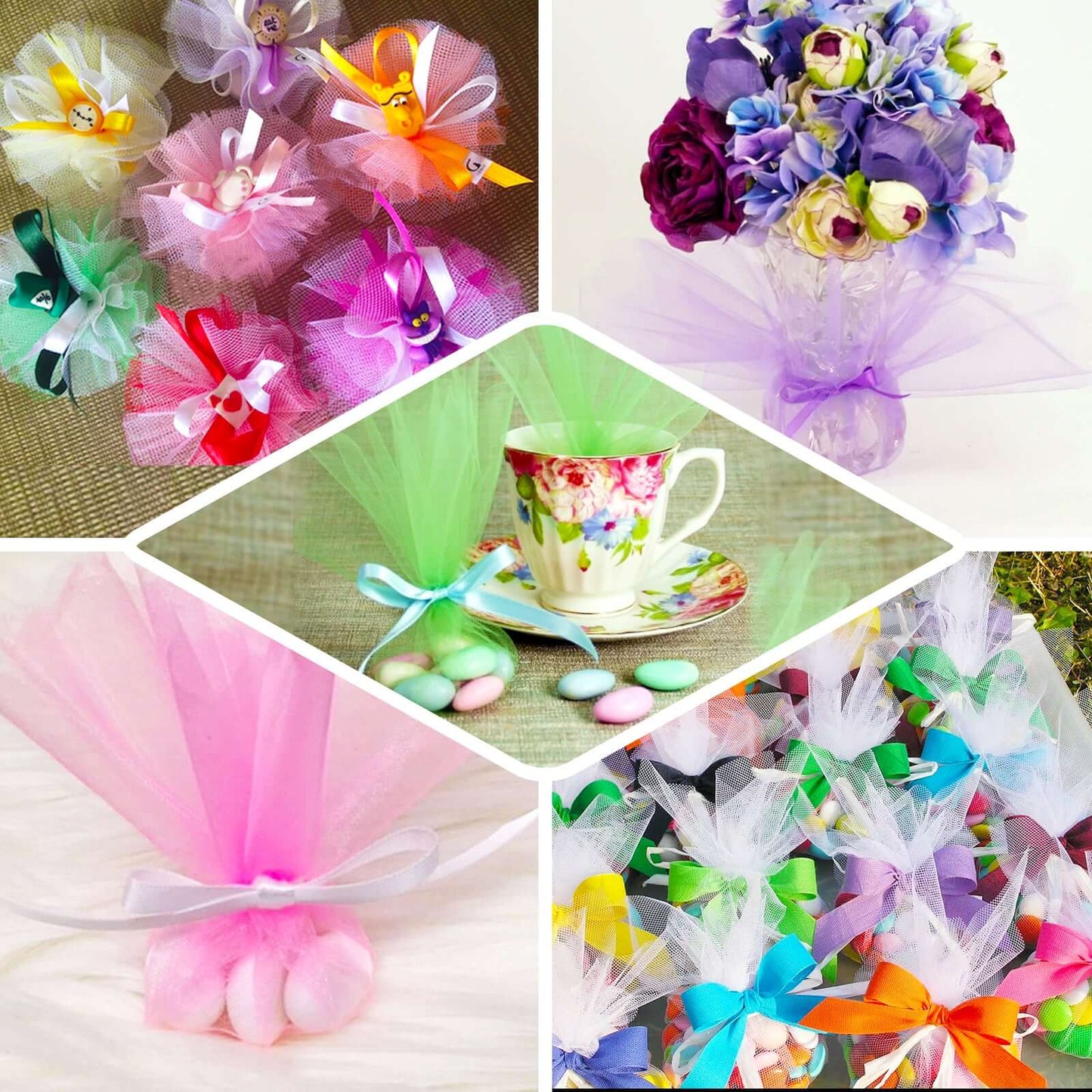 25 Pack 9" Natural Sheer Nylon Tulle Circles Favor Wrap Craft Fabric, DIY Candy Favor Wraps