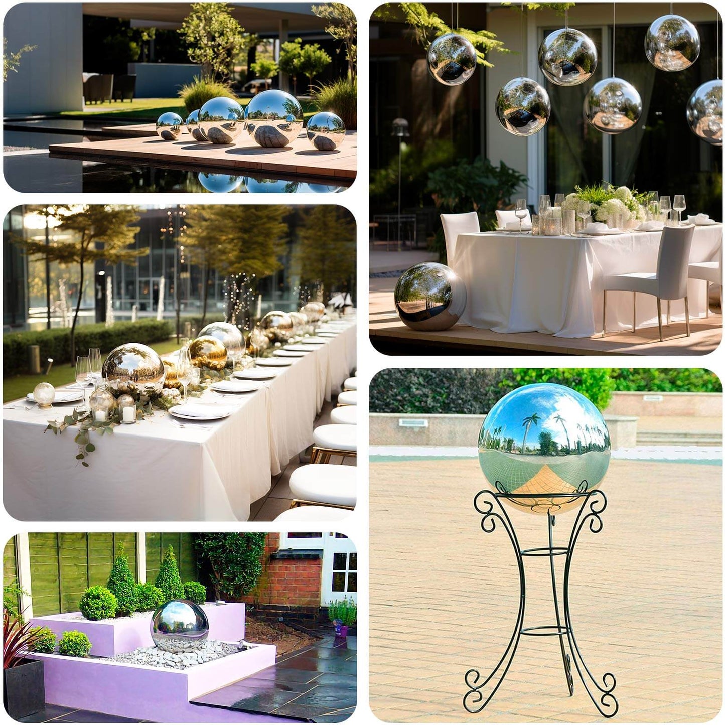 Gazing Globe Mirror Ball Reflective Hollow Stainless Steel Silver Sphere - Decorative Garden Display Ornament 22"