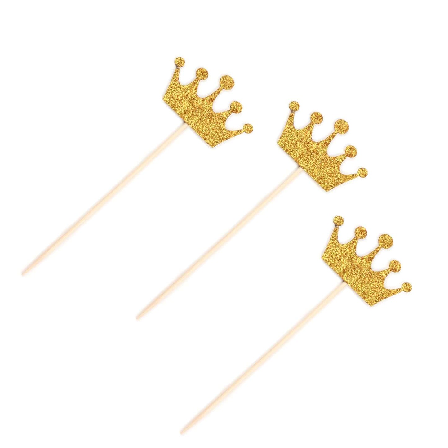 24-Pack Cupcake Topper Picks Royal Crown Design Glitter Gold - Party Cake Toppers 5"