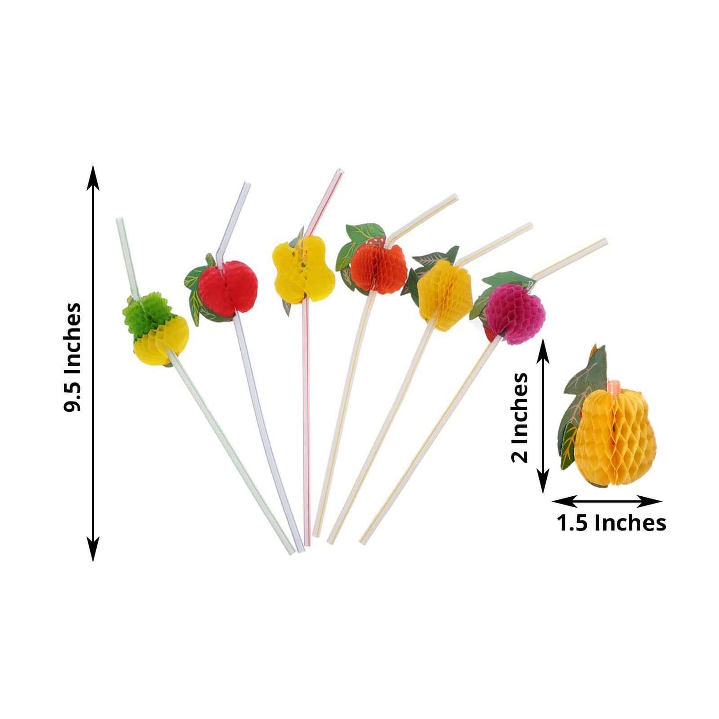 50-Pack Tropical Fruit Drinking Straws Multi-Colored - Disposable Straws for Summer Drinks 10"