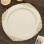 10-Pack Plastic 10" Round Dinner Plates in Ivory with Gold Leaf Embossed Rim - Disposable Vintage Baroque Style Plates