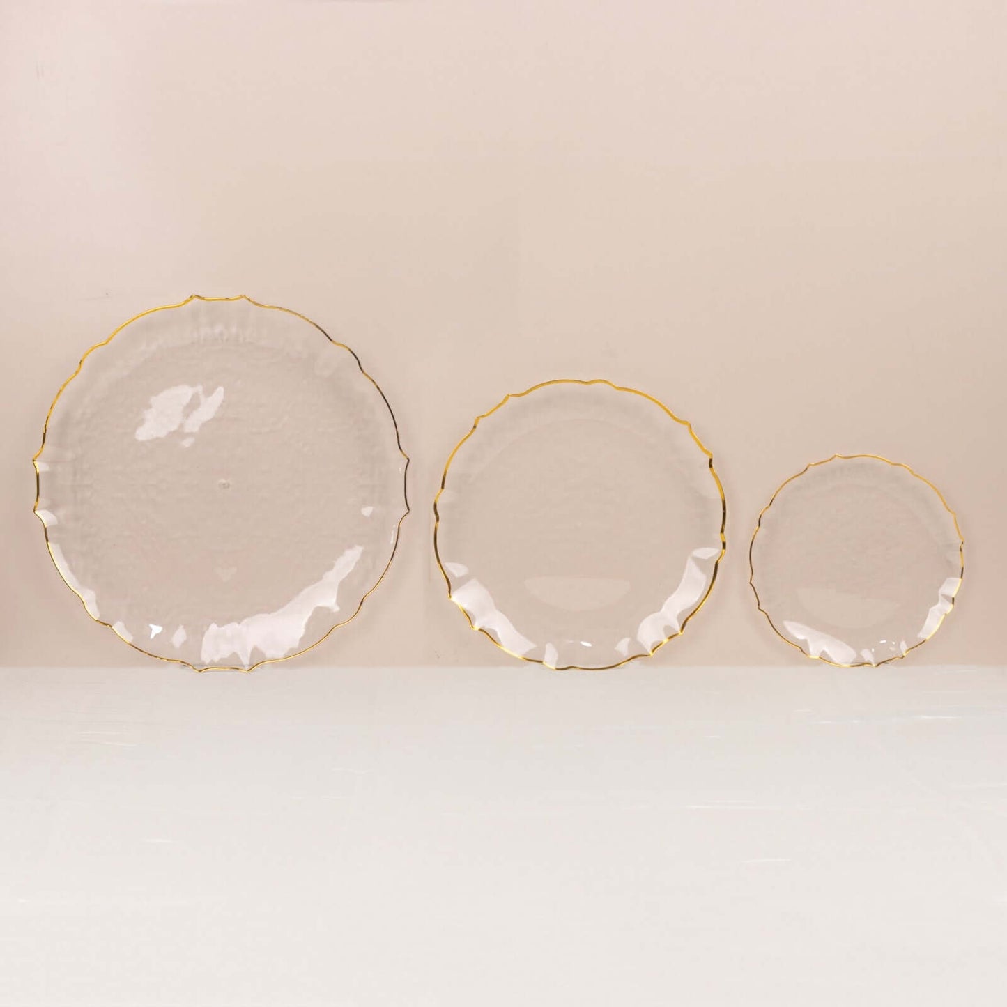10-Pack Plastic 7" Round Dessert Appetizer Plates in Clear Sunflower with Gold Scalloped Rim - Disposable Salad Plates for Classy Events & Banquets