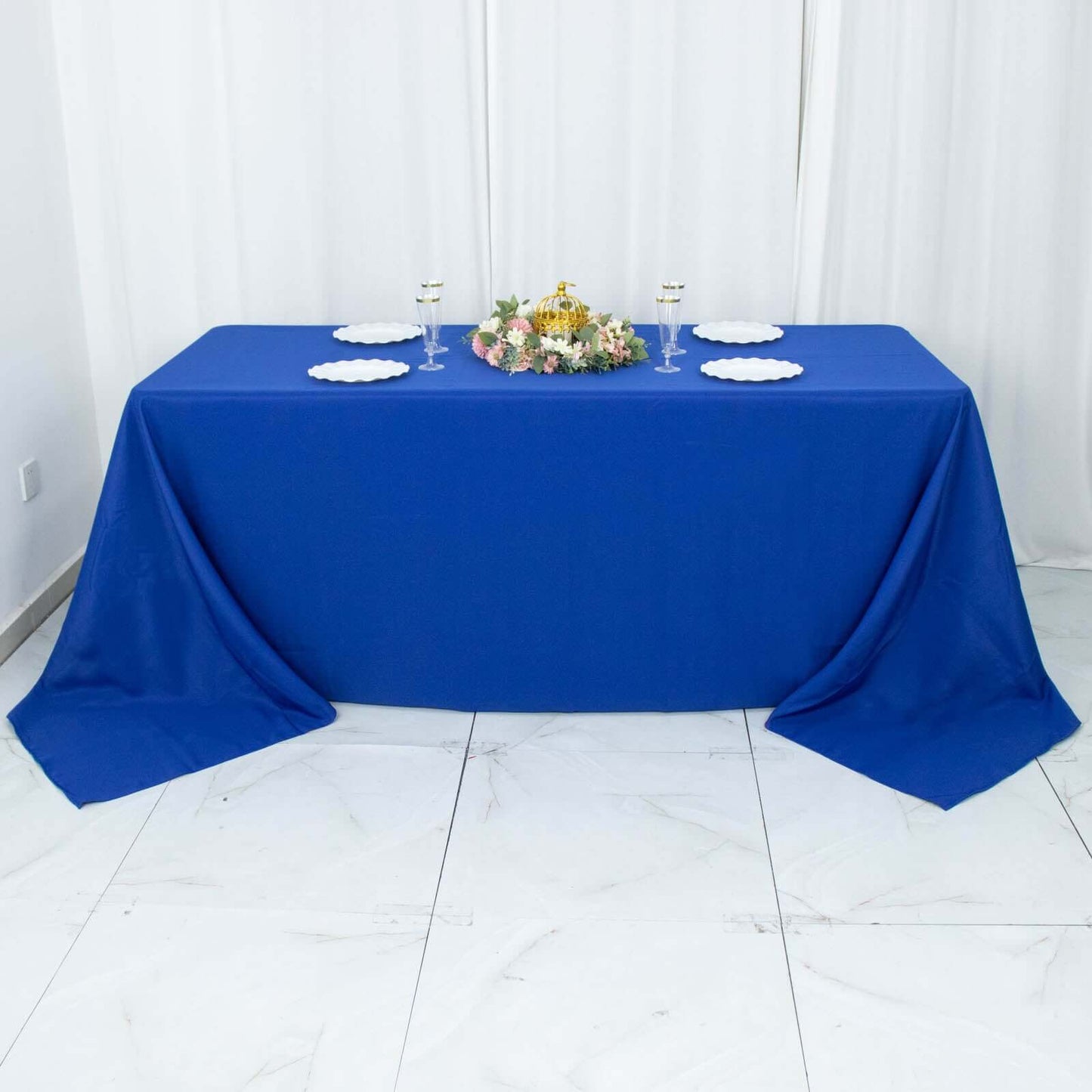 Premium Polyester 90"x132" Rectangle Tablecloth Royal Blue - Seamless 220GSM Stain-Resistant Table Cover