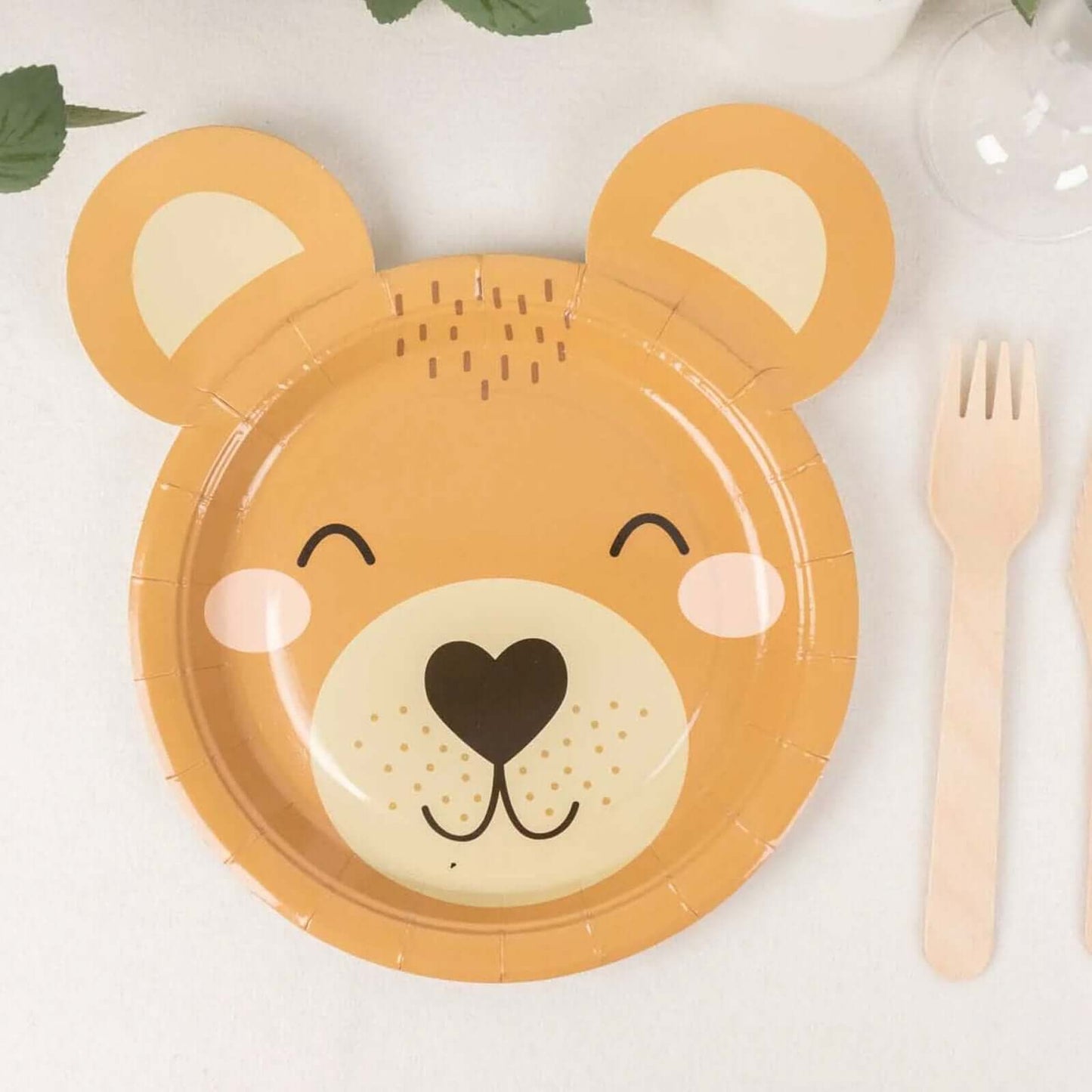 25-Pack Paper 7" Round Plates Brown Teddy Bear Print - Disposable 300GSM Cute Bear Themed Appetizer Dessert Party Plates for Baby Shower Birthday Event Decoration